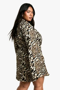 Blazer Dresses|Suits & Tailoring*boohoo Plus LEOPARD Buckle Detail Tailored Blazer Dress brown