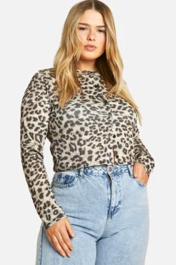 Cardigans|Jumpers & Cardigans*boohoo Plus Leopard Button Front Rib Cardigan brown