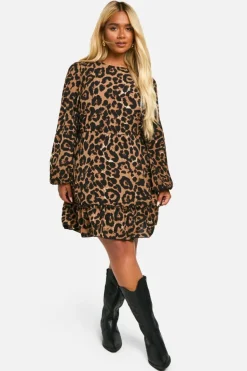 Smock Dresses|Mini Dresses*boohoo Plus High Neck Smock Dress leopard