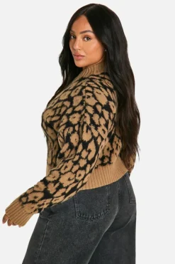 Jumpers*boohoo Plus Ribbed Crew Neck Jumper leopard