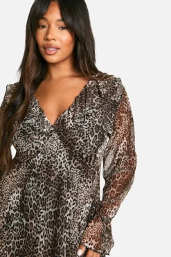 Smock Dresses|Mini Dresses*boohoo Plus Ruffle Smock Dress leopard