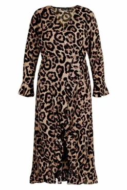 Wrap Dresses|Midi Dresses*boohoo Plus Leopard Ruffle Wrap Midi Dress brown