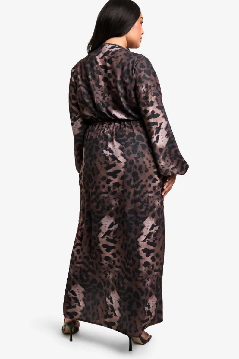 Maxi Dresses*boohoo Plus leopard Tie Detail Maxi Dress brown