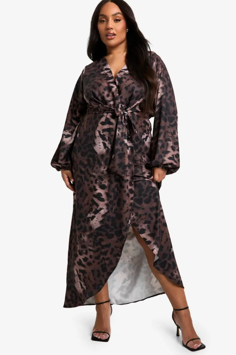 Maxi Dresses*boohoo Plus leopard Tie Detail Maxi Dress brown