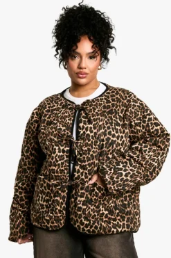 Up To 80% Off Winter Warmers|Bomber Jackets*boohoo Plus Leopard Tie Detail Padded Jacket brown