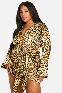 Shirt Dresses|Wrap Dresses*boohoo Plus Tie Waist Shirt Wrap Dress leopard