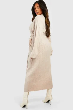 Wrap Dresses|Jumper Dresses*boohoo Plus Lightweight Mixed Rib Wrap Jumper Dress taupe