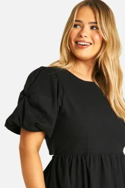Midi Dresses*boohoo Plus Linen Feel Puff Sleeve Midi Dress black