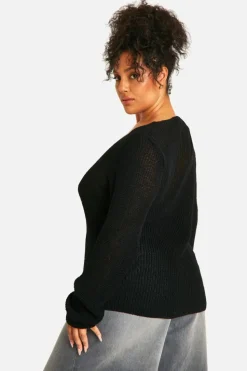 Cardigans*boohoo Plus Long Sleeve Knitted Waistcoat black