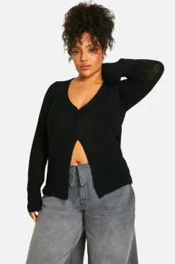 Cardigans*boohoo Plus Long Sleeve Knitted Waistcoat black