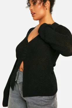 Cardigans*boohoo Plus Long Sleeve Knitted Waistcoat black