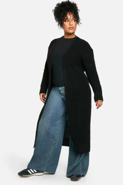 Cardigans|Knitwear*boohoo Plus Longline Knitted Maxi Cardigan black