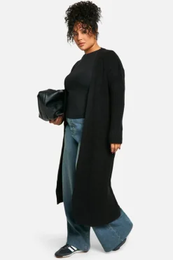 Cardigans|Knitwear*boohoo Plus Longline Knitted Maxi Cardigan black