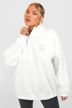 Sweatshirts*boohoo Plus Manhattan Half Zip Sweatshirt ecru