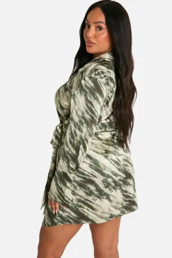 Shirt Dresses|Wrap Dresses*boohoo Plus Marble Print Wrap Shirt Dress khaki