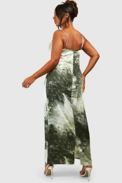 Maxi Dresses*boohoo Plus Marble Printed Satin Maxi Dress green