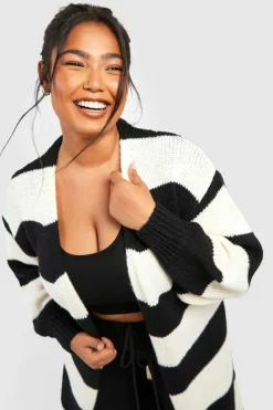 Cardigans|Jumpers & Cardigans*boohoo Plus Maxi Stripe Cardigan black