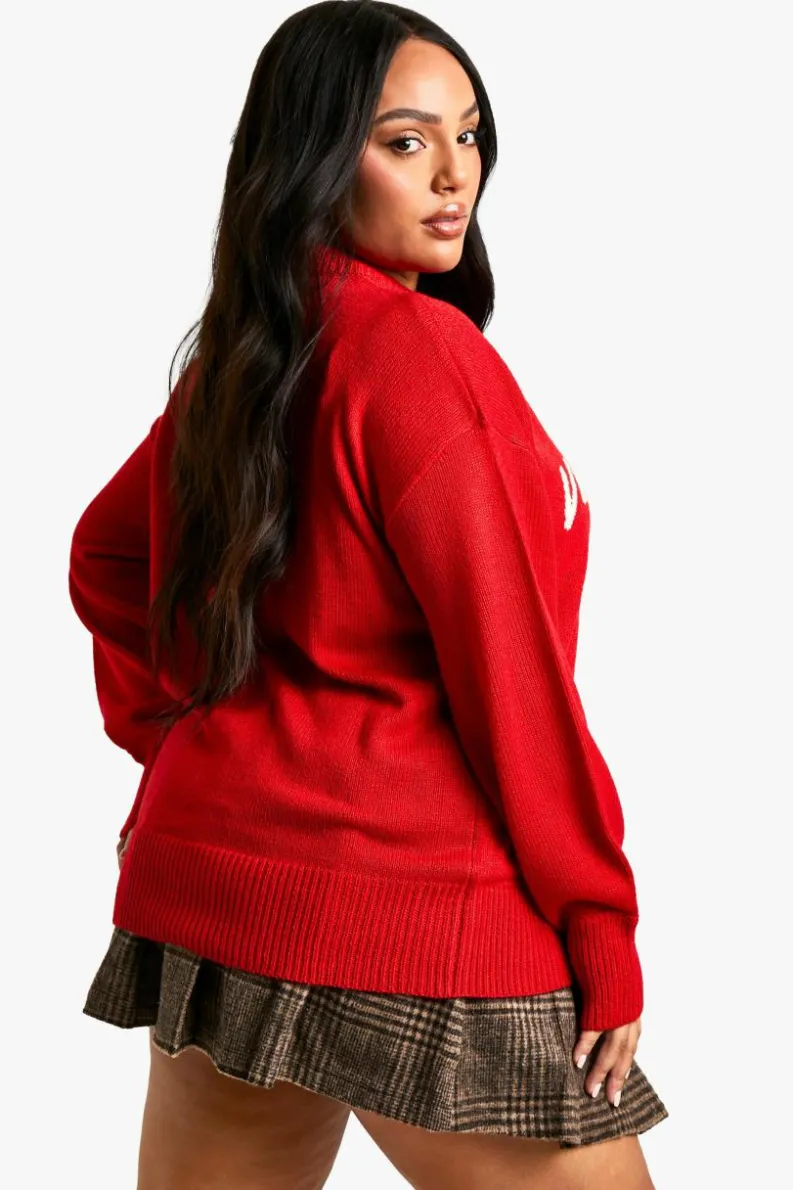 Oversized Jumpers*boohoo Plus Merry Slogan Christmas Oversized Jumper red