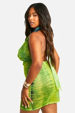 Bodycon Dresses*boohoo Plus Mesh Halterneck Bodycon Dress lime