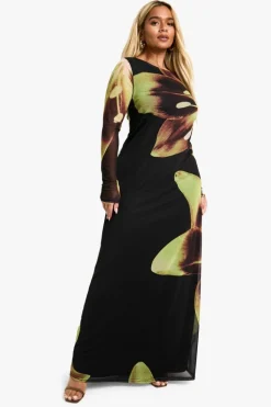 Skater Dresses|Maxi Dresses*boohoo Plus Mesh Low Back Column Maxi Dress black