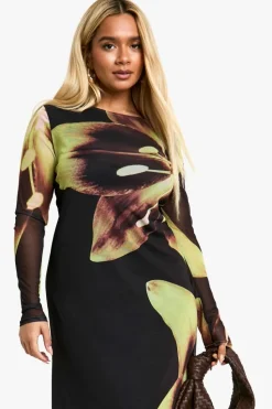 Skater Dresses|Maxi Dresses*boohoo Plus Mesh Low Back Column Maxi Dress black