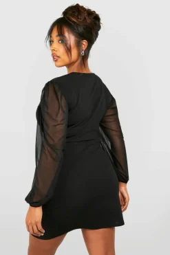 Wrap Dresses|Mini Dresses*boohoo Plus Mesh Wrap Dress black