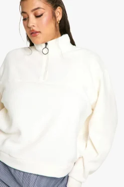 Sweatshirts|Hoodies & Sweatshirts*boohoo Plus Mid Zip Fleece Sweatshirt cream