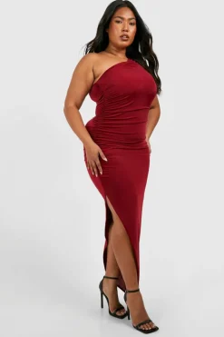 Midi Dresses*boohoo Plus Midi Asymmetric Dress berry