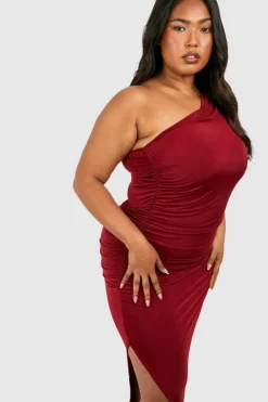 Midi Dresses*boohoo Plus Midi Asymmetric Dress berry