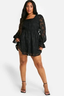 Skater Dresses|Mini Dresses*boohoo Plus Milkmaid Woven Burnout Floral Skater Dress black