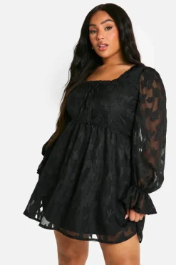 Skater Dresses|Mini Dresses*boohoo Plus Milkmaid Woven Burnout Floral Skater Dress black