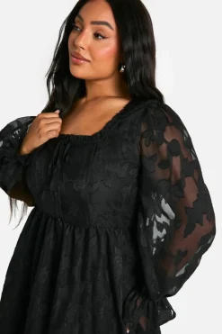 Skater Dresses|Mini Dresses*boohoo Plus Milkmaid Woven Burnout Floral Skater Dress black