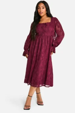Midi Dresses*boohoo Plus Milkmaid Woven Burnout Floral Midi Skater Dress plum