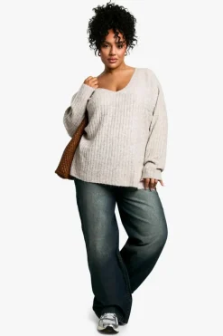 Jumpers*boohoo Plus Mixed Rib Longline Jumper stone