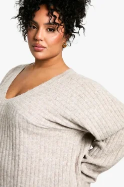 Jumpers*boohoo Plus Mixed Rib Longline Jumper stone