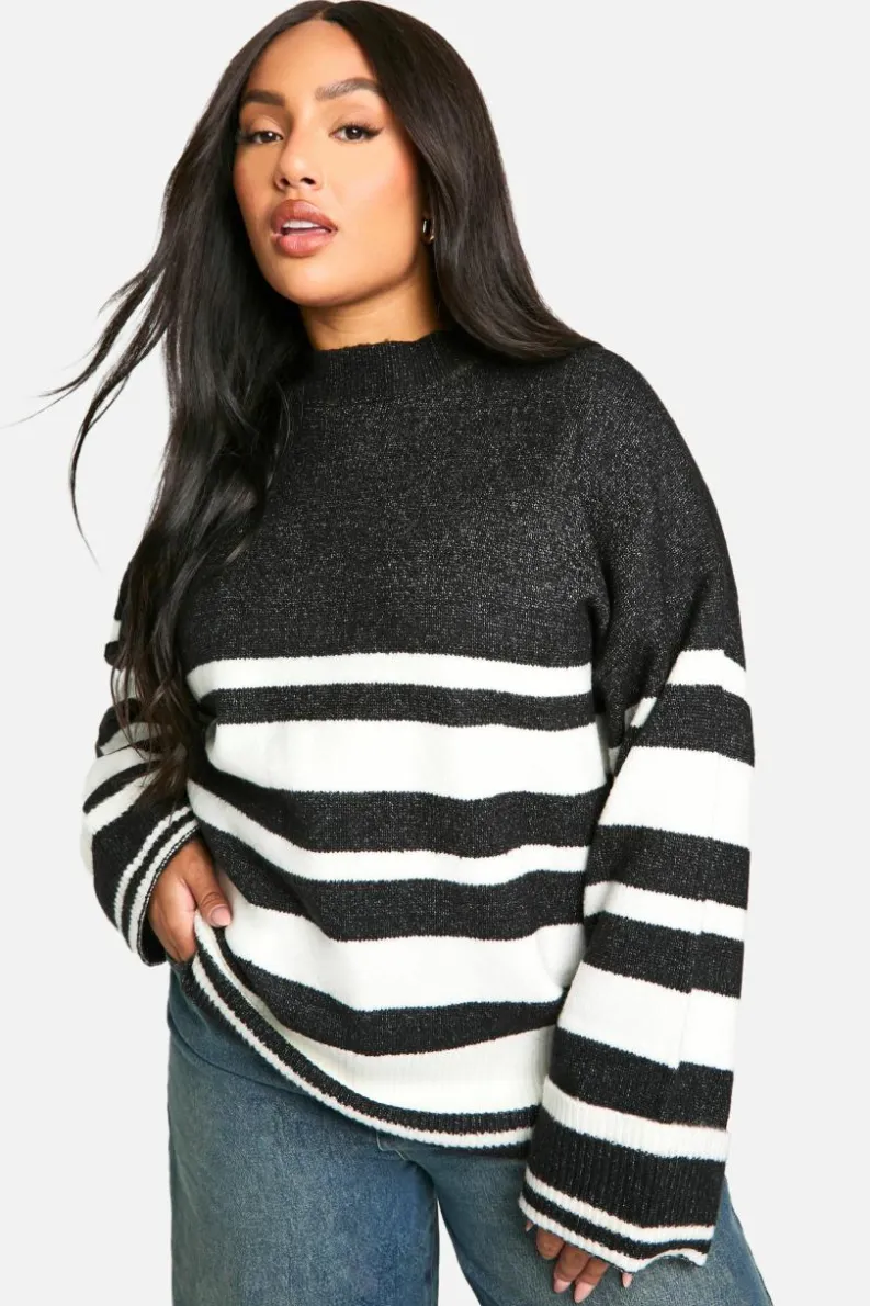 Oversized Jumpers|Jumpers*boohoo Plus Mixed Stripe Oversized Jumper black