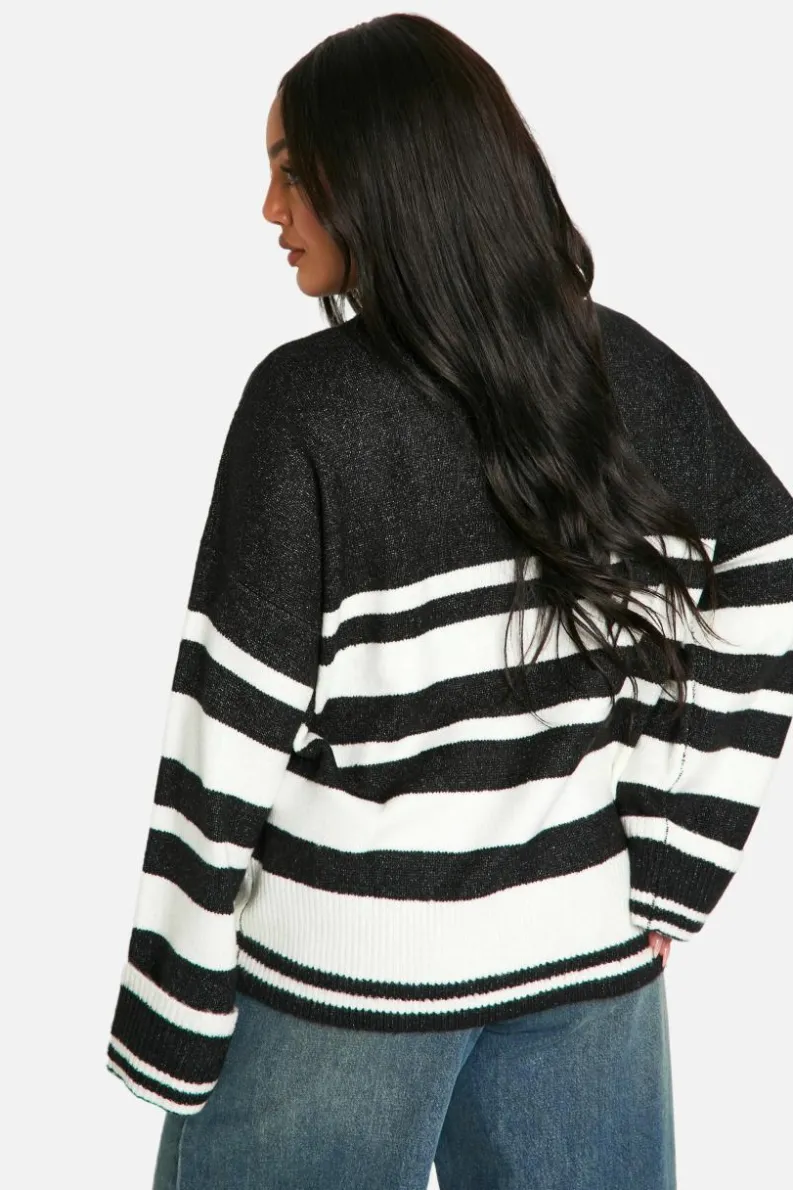 Oversized Jumpers|Jumpers*boohoo Plus Mixed Stripe Oversized Jumper black