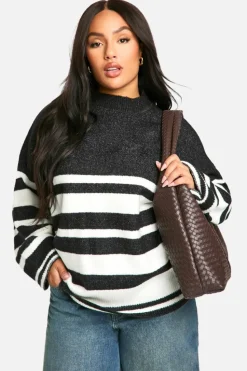 Oversized Jumpers|Jumpers*boohoo Plus Mixed Stripe Oversized Jumper black