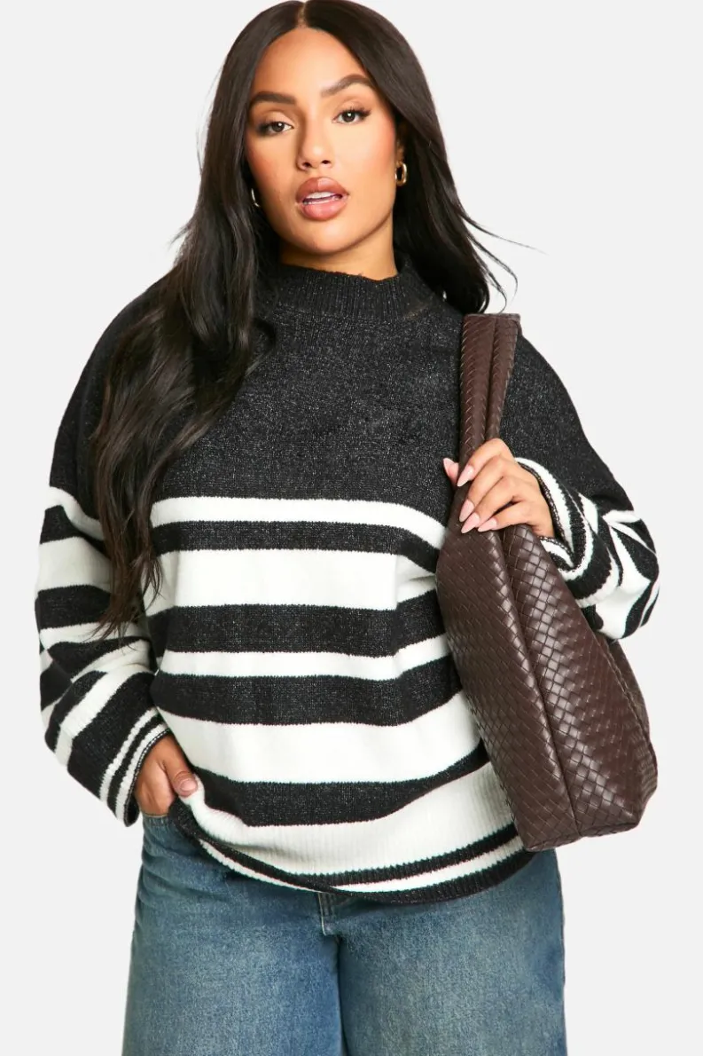 Oversized Jumpers|Jumpers*boohoo Plus Mixed Stripe Oversized Jumper black
