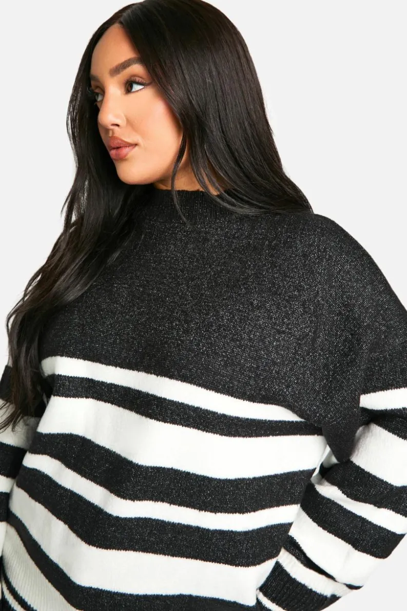 Oversized Jumpers|Jumpers*boohoo Plus Mixed Stripe Oversized Jumper black