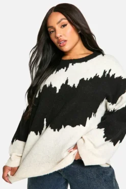 Oversized Jumpers|Jumpers*boohoo Plus Monochrome Abstract Stripe Oversized Jumper black