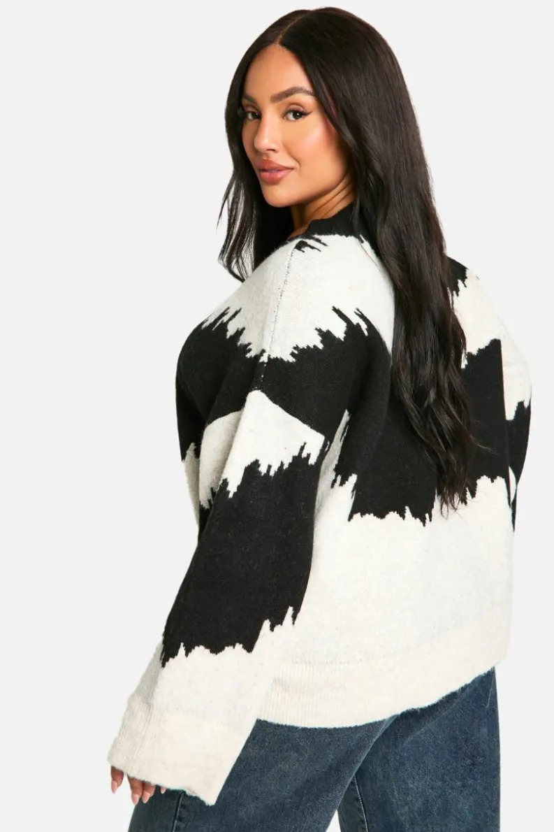 Oversized Jumpers|Jumpers*boohoo Plus Monochrome Abstract Stripe Oversized Jumper black
