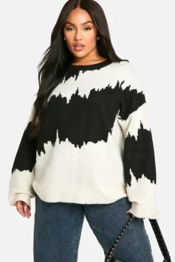 Oversized Jumpers|Jumpers*boohoo Plus Monochrome Abstract Stripe Oversized Jumper black