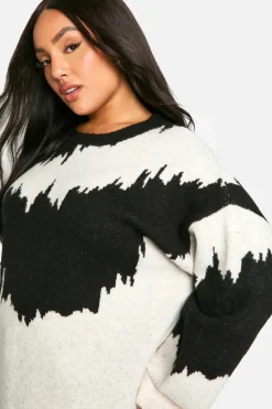 Oversized Jumpers|Jumpers*boohoo Plus Monochrome Abstract Stripe Oversized Jumper black