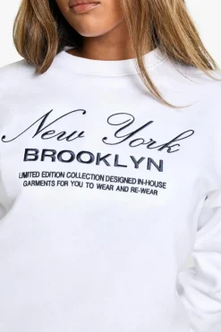 Sweatshirts|Hoodies & Sweatshirts*boohoo Plus New York Embroidered Oversized Sweatshirt ecru