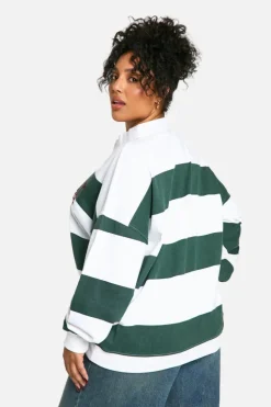 Sweatshirts|Athleisure*boohoo Plus NY STRIPE COLLARED RUGBY SHIRT forest