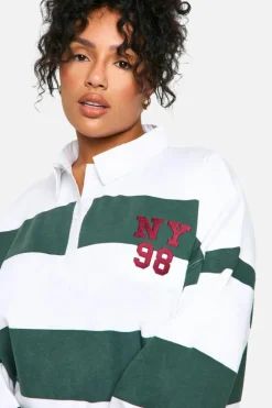 Sweatshirts|Athleisure*boohoo Plus NY STRIPE COLLARED RUGBY SHIRT forest