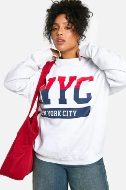 Sweatshirts|Hoodies & Sweatshirts*boohoo Plus NYC Chest Print Oversized Sweatshirt ash grey