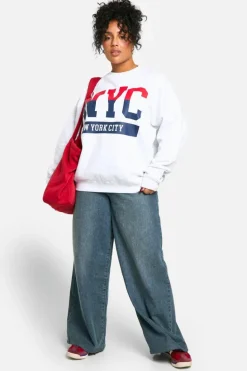Sweatshirts|Hoodies & Sweatshirts*boohoo Plus NYC Chest Print Oversized Sweatshirt ash grey