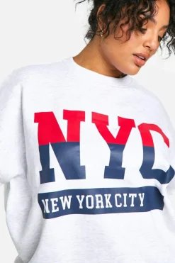 Sweatshirts|Hoodies & Sweatshirts*boohoo Plus NYC Chest Print Oversized Sweatshirt ash grey